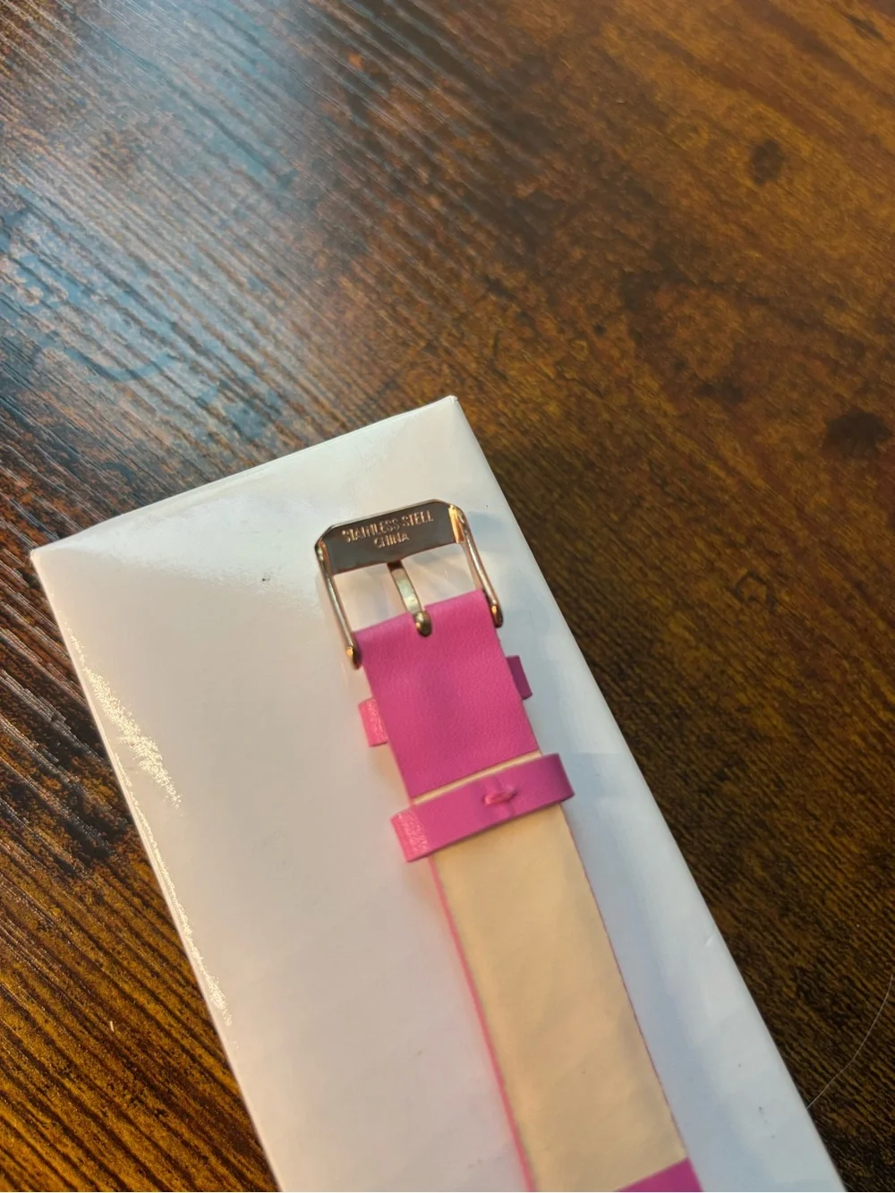 Isaac Mizrahi Hot Pink Leather Strap Watch with Square Gold Case